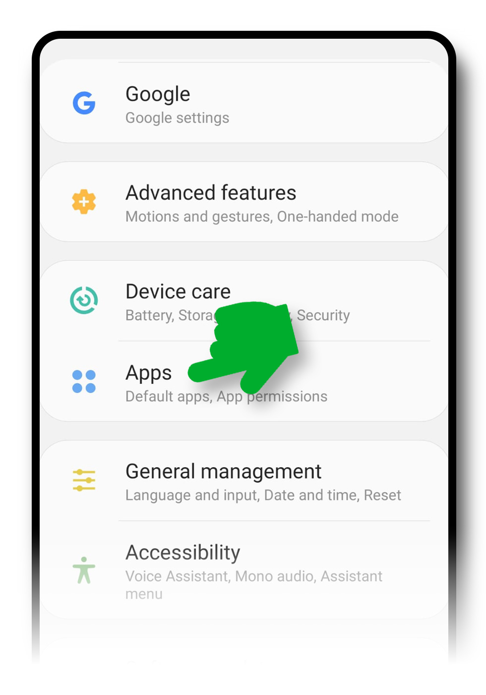 Настройки смартфона Android, меню приложений
