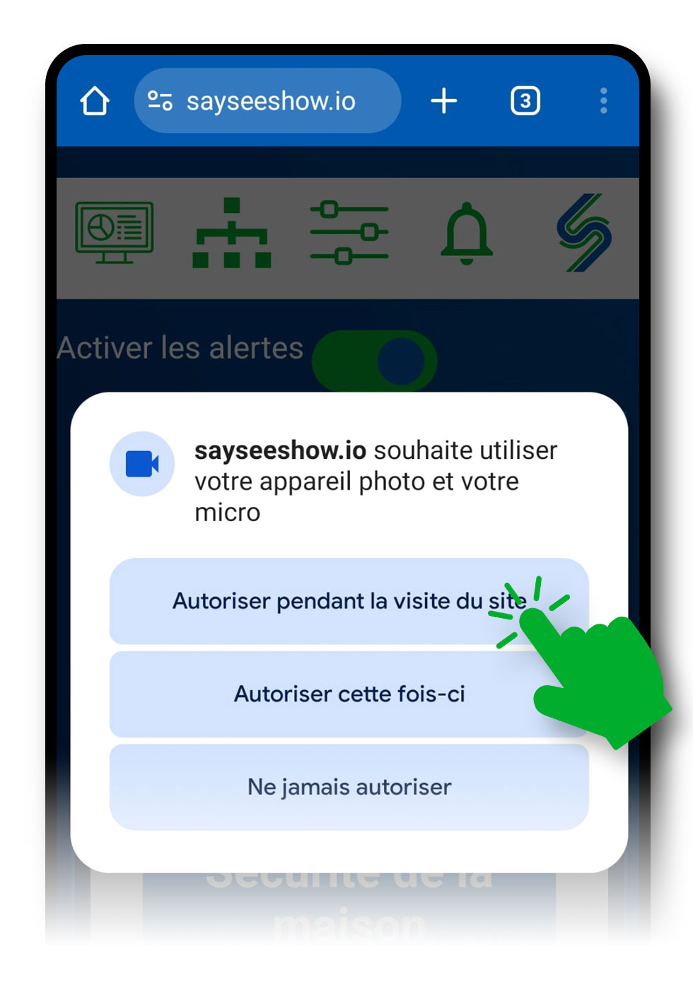 Экран установки приложения sayseeshow.io на старом смартфоне